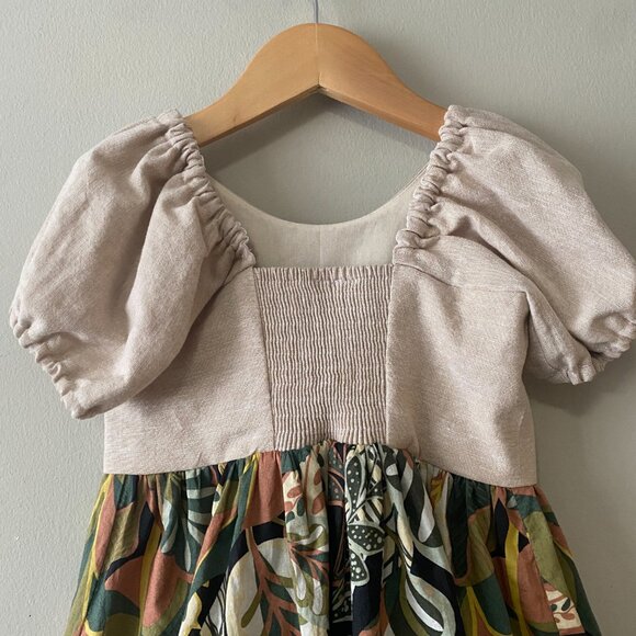 Handmade Children's Linen Rayon Viscose Cotton Cream Multicolour Pattern Dress - Picture 9 of 16